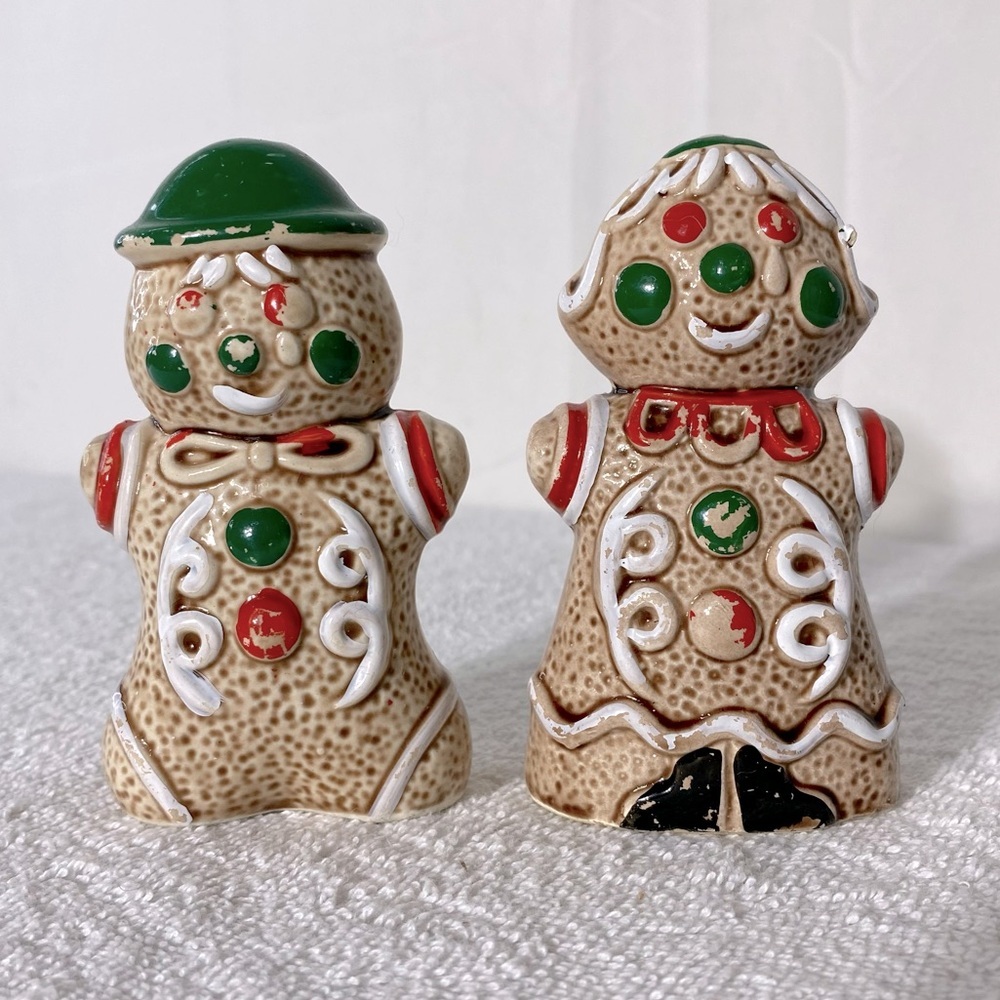 Vintage Giftcraft Brown Ceramic Gingerbread People Salt & Pepper Shakers